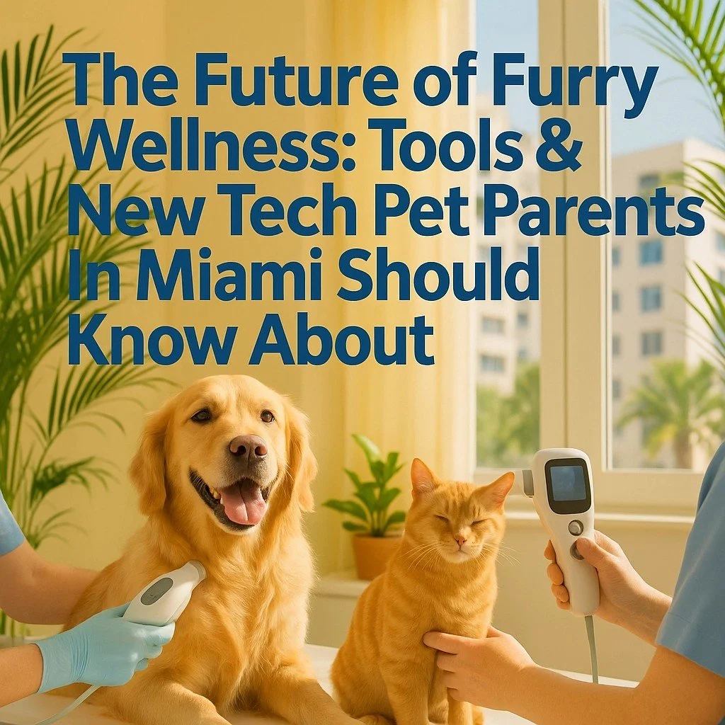 Illustration of a dog and cat with pet tech: The Future of Furry Wellness
