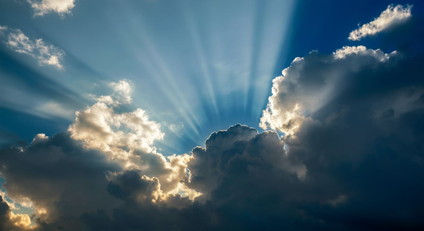 Sun rays breaking through clouds